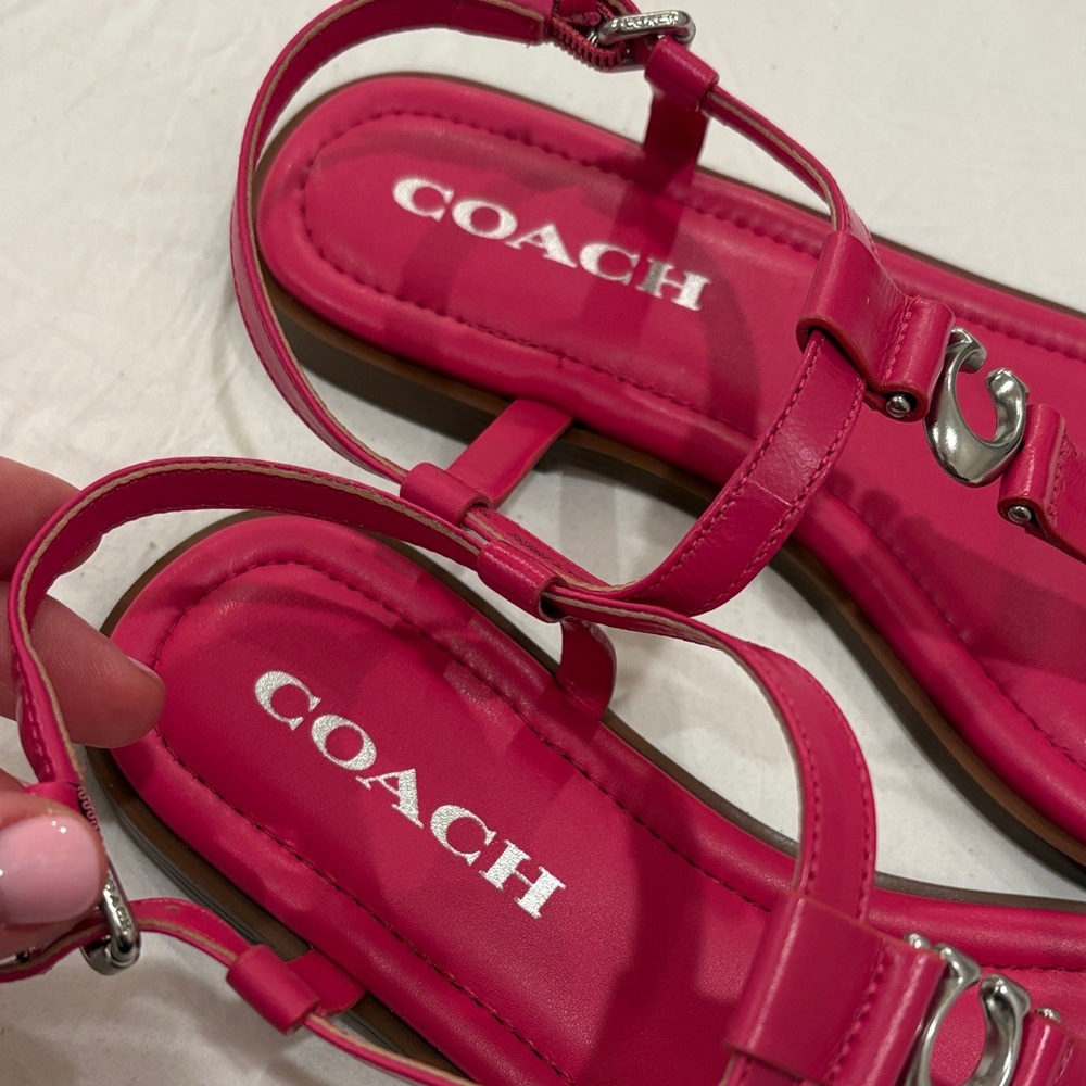 Coach Pink T-Strap Leather sandals with Silver Hardware - Picture 2 of 4